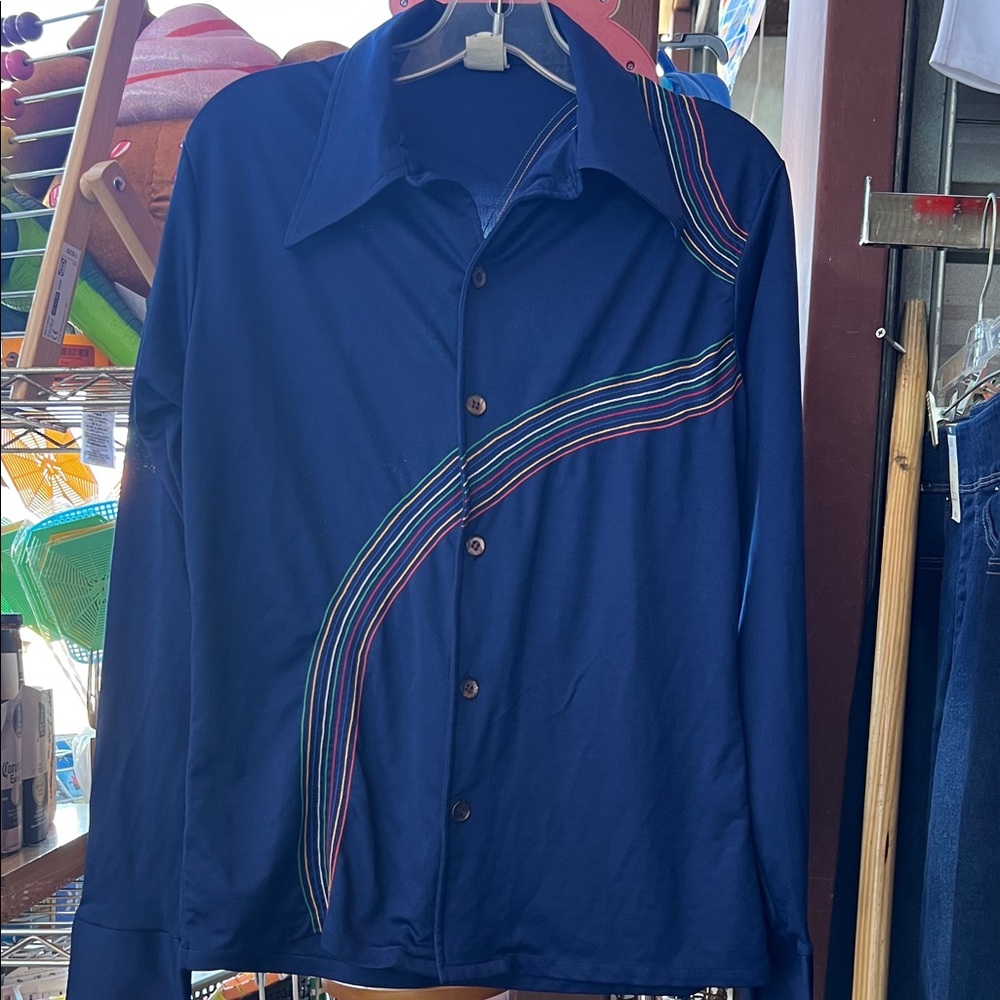 Men's Navy Shirt with Multicolor Stripes